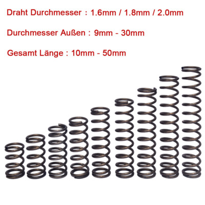 Druckfedern Länge=30-100mm Drahtstärke=2,5mm OD=25mm Federstahl Nickel-Plating Druckfedern Länge=30-100mm Drahtstärke=2,5mm OD=25mm Federstahl Nickel-Plating