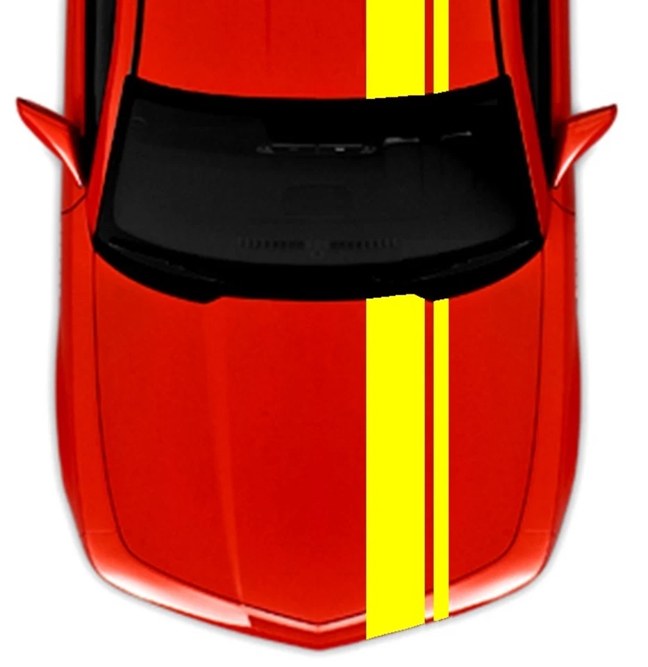 NUEVO Chevy CAMARO 2" y 8" Rally Doble RACING RAYAS Amarillo Brillante Vinilo Calcomanía Foto 4 de 4