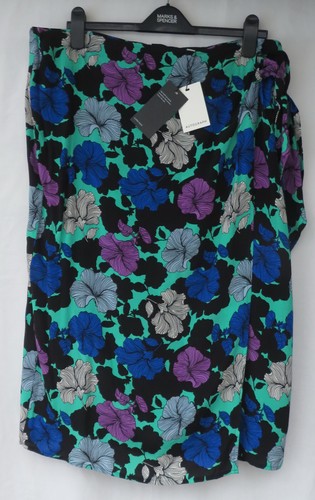 Jupe Longue Marks & Spencer – Taille 20 – Bleu Floral Viscose – Style Peasant