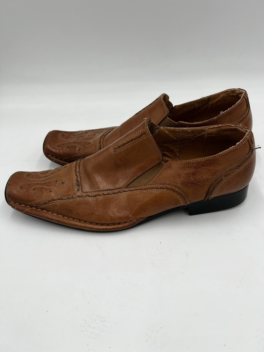 Zota Mens Brown Leather Loafers Slip-on Dress Shoes Square 