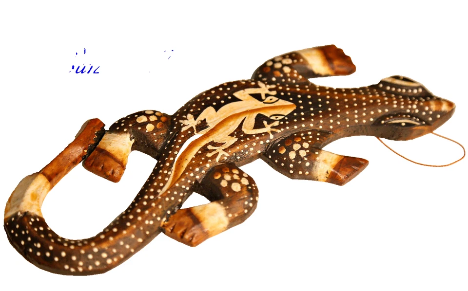 Gecko Echse 20 cm Deko Figur Wanddeko Holzfigur Wandfigur Afrika Asia Salamander - Bild 2 von 2