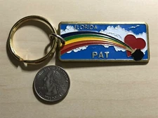 Pat Name Florida Rainbow Heart Travel Souvenir Keychain Key Ring #37604