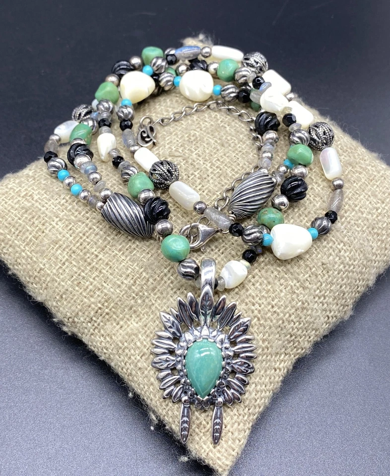 CAROLYN POLLACK, AW-Sterling Multi Piedra Turquesa Tocado Potenciador Collar Foto 4 de 4