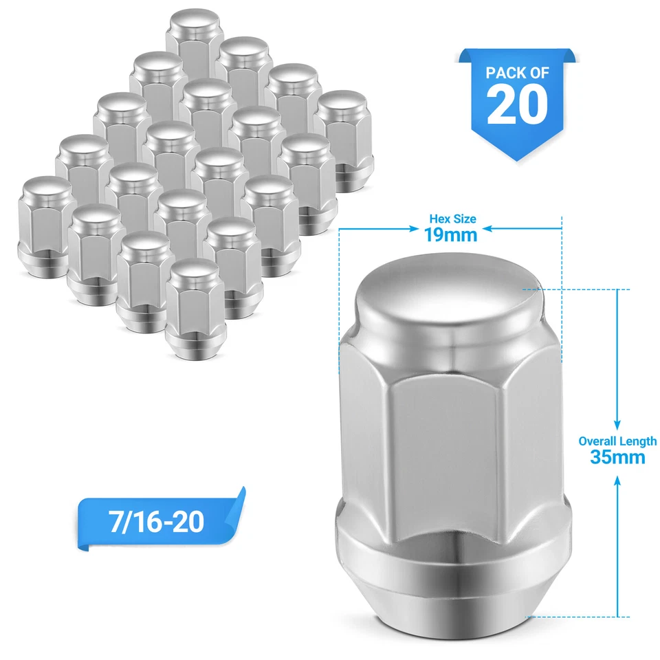 20x Chrome Acorn Wheel Lug Nuts 7/16-20 3/4" Hex Fit Chevrolet GMC Buick Pontiac - Image 2 of 4