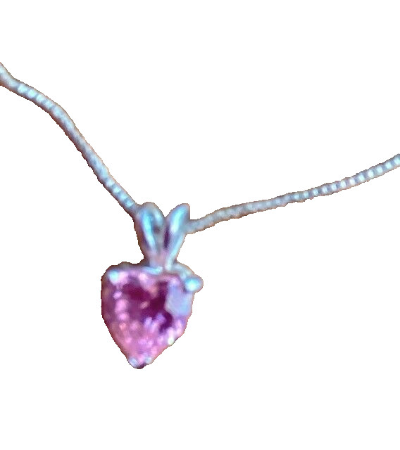 STUNNING, ELEGANT  18" Silver Necklace w/ Pink Heart shaped gemstone  pendant