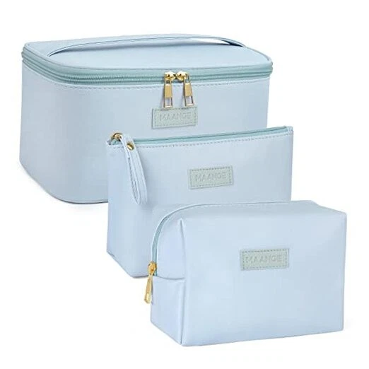 Large Makeup Bag with 2pcs Small Makeup Bags - Portable Blue