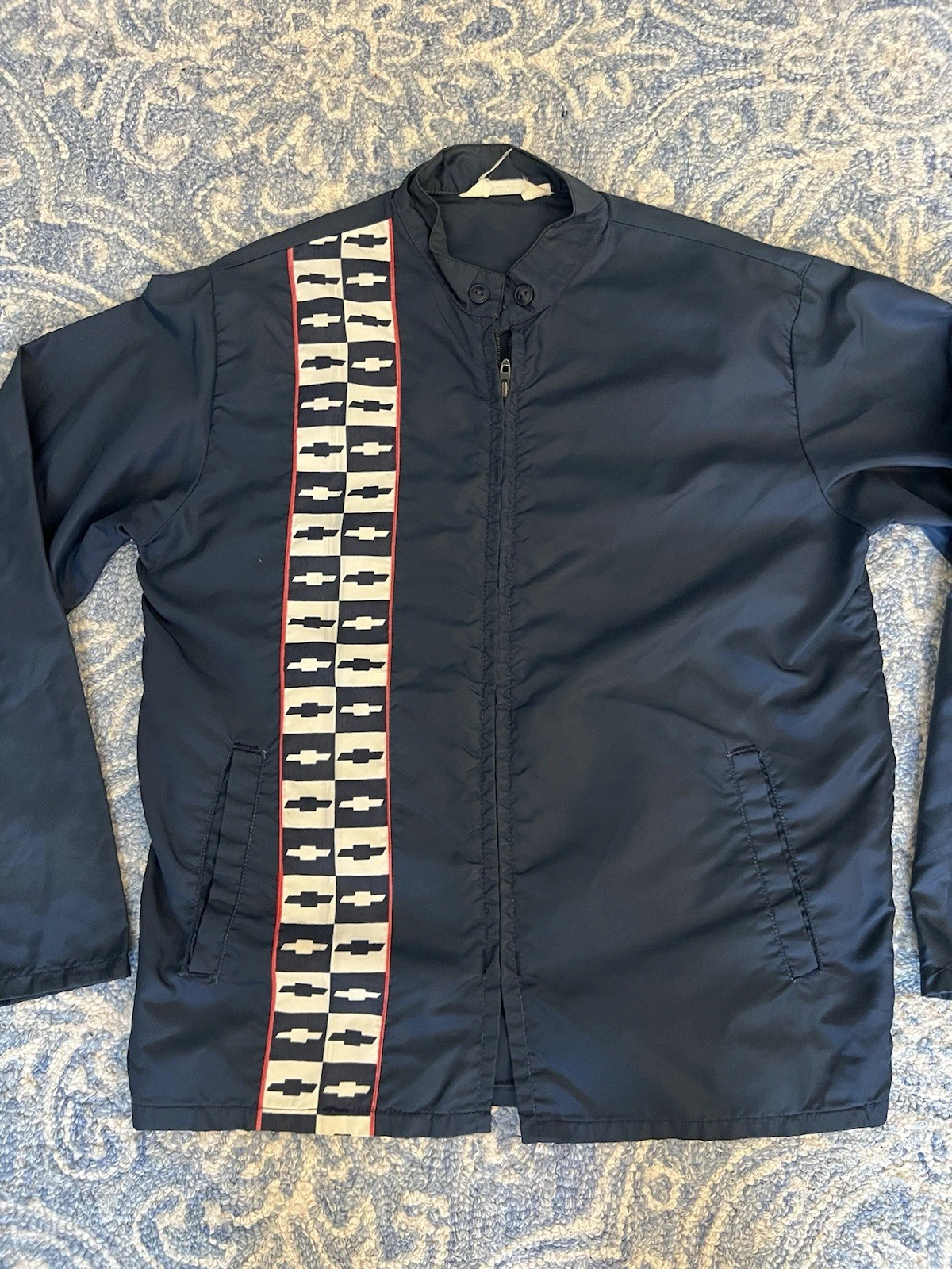 Vintage 60s 70s Chevrolet Bowtie Racing Jacket Nylon Cafe Racer Talon Zip XS USA image 1