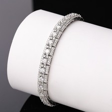 Full Real Round Moissanite Tennis Chain Bracelet 925 Sterling Silver Hip Hop GRA