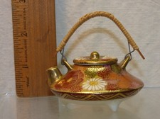 SIGNED Japanese Satsuma Miniature Teapot Thousand 1000 Flower Antique Vintage