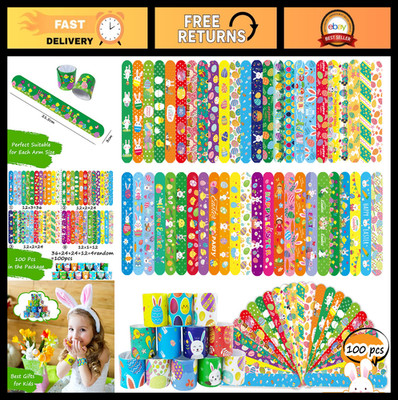 100Pcs Easter Slap Bracelets - Fun Egg Fillers, Party Favors, Kids Gifts, Classr