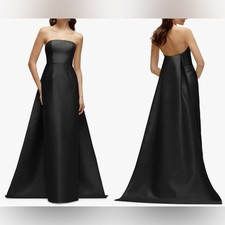 NEW Alfred Sung Strapless Satin Twill Column Gown w/ Removable Train sz 8 Black