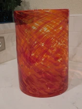 Large round glass Vase Hurricane Swirl Mottled Hand Blown Heavy Art Glass