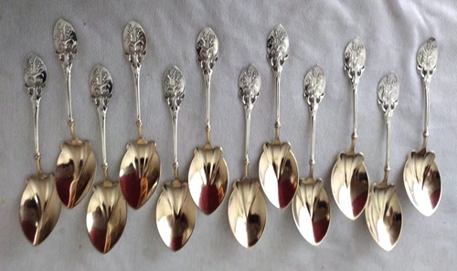 Set 12 Gorham 'Lily' aka 'No. 88' Sterling Silver Ice Cream Spoons