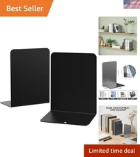 Durable Black Frosted Metal Bookends - 2-Piece Book Holder Set for All Spaces