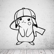 Wandtattoo Pikachu mit Ash´s Cap Aufkleber in schwarz matt