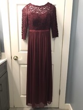 David s Bridal Bridesmaid Dress 3/4 Length Sleeve Wine Size 6 Great Condition