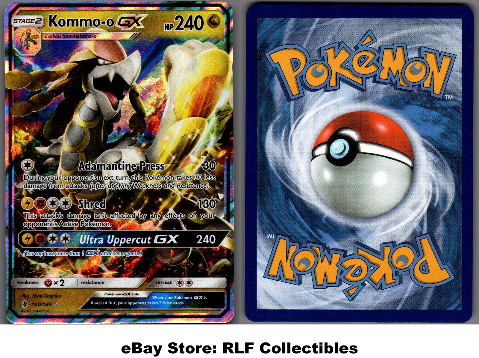 2017 Pokemon, S&M Guardians Rising, #100/145 Kommo-o GX, Holo Ultra Rare (b)