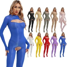 Womens Jumpsuit Stretch Bodysuit Tempting Nightwear Elastic Catsuit Long Sleeve