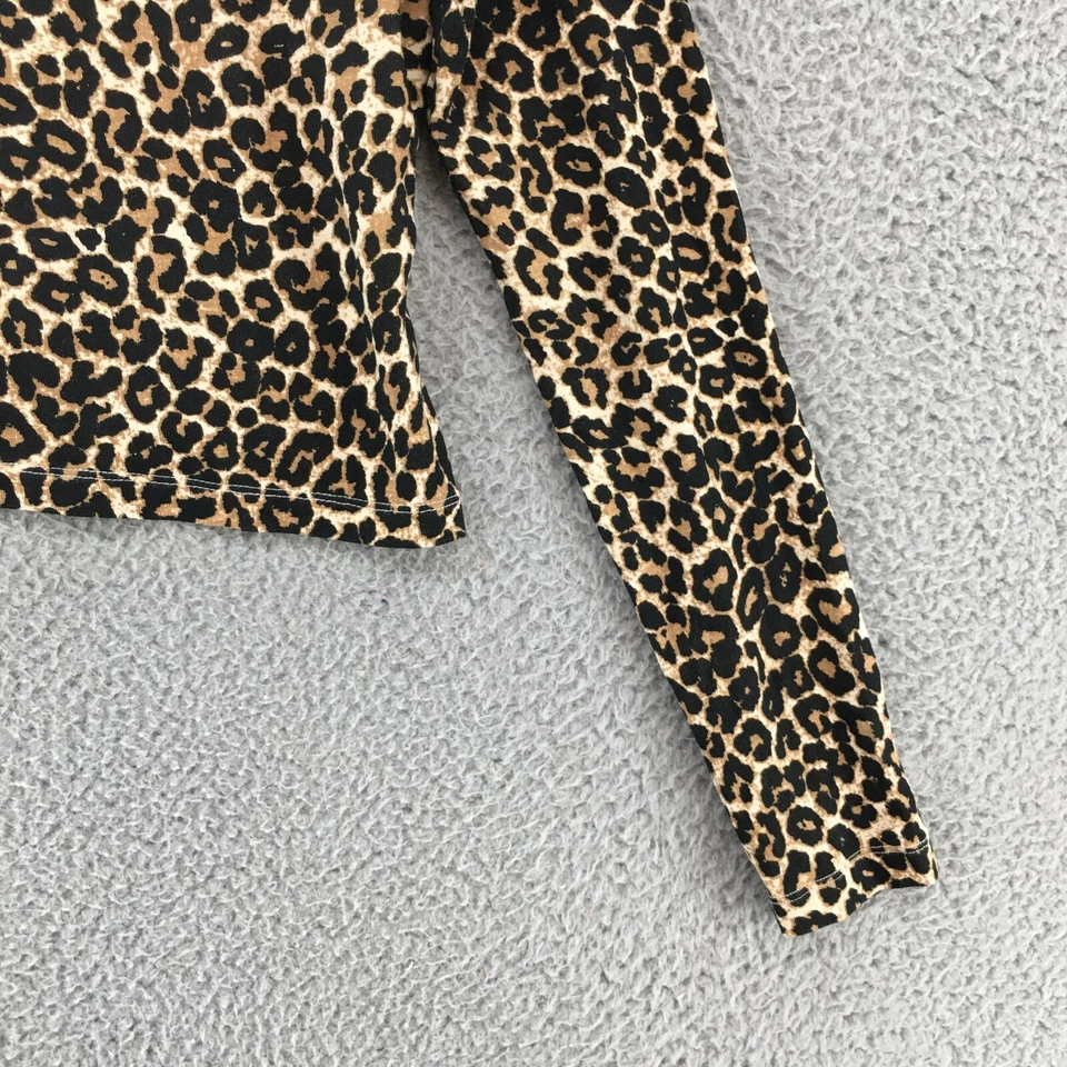 Top corto Zara Trafaluc manga larga para mujer mediano negro marrón estampado de leopardo Crew Foto 3 de 4