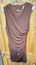 Zara Dress XXL Brown Sleeveless Ruched Draped Bodycon Midi NWT Modern Chic