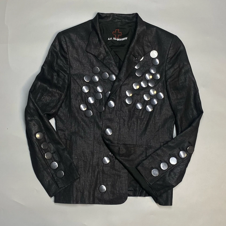 af vandevorst Vintage Wax Linen Avantgarde Steam Punk Blazer Jacket M/38 Archive - Image 2 of 4