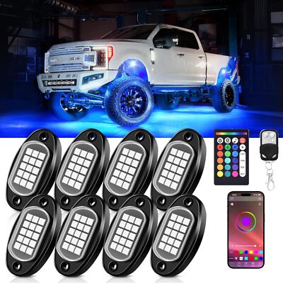 8 Pods RGB LED Rock Lights, Car LED Underglow Underbody Lights for Truck UTV RZR