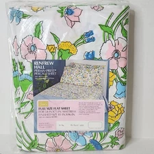Sears Roebuck Renfrew Hall Perma Prest Percale Full Size Flat Sheet Floral VTG