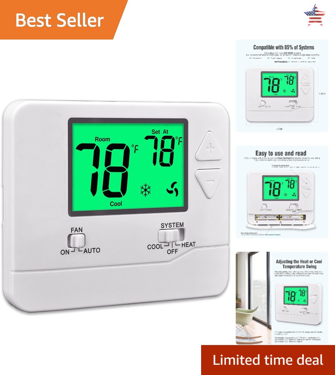 Single Stage Non-Programmable Thermostat Compatible with Most