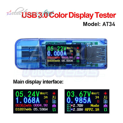 USB 3.0 Color Display Tester LCD Voltmeter Ammeter Voltage Current Meter N ASS