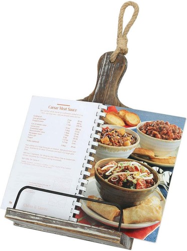 Wood Cutting Board Design Cookbook Stand w/ Rustic Hanging Rope, Cookbook Stand - Picture 4 of 6