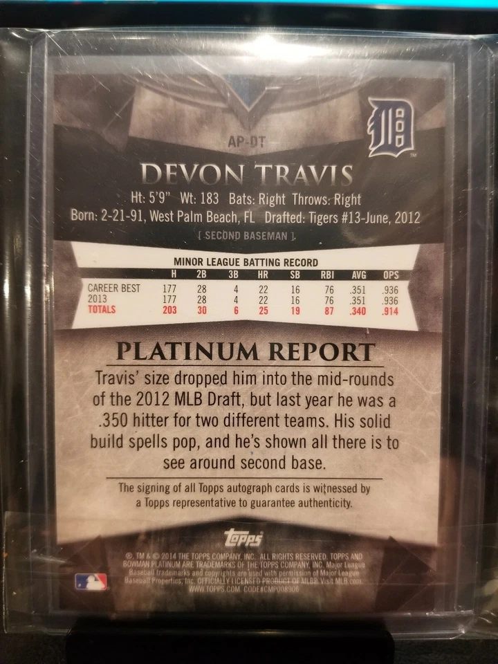 2014 DEVON TRAVIS BOWMAN PLATINUM PROSPECTS AUTO CARD #AP-DJ MINT. - Image 4 of 4