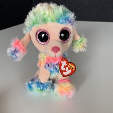 TY Beanie Boos RAINBOW Peach Poodle Puppy Dog Plush Stuffed Animal Toy
