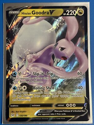 Hisuian Goodra V 135/196 Pokemon Lost Origins Ultra Rare TCG NM + Card Saver