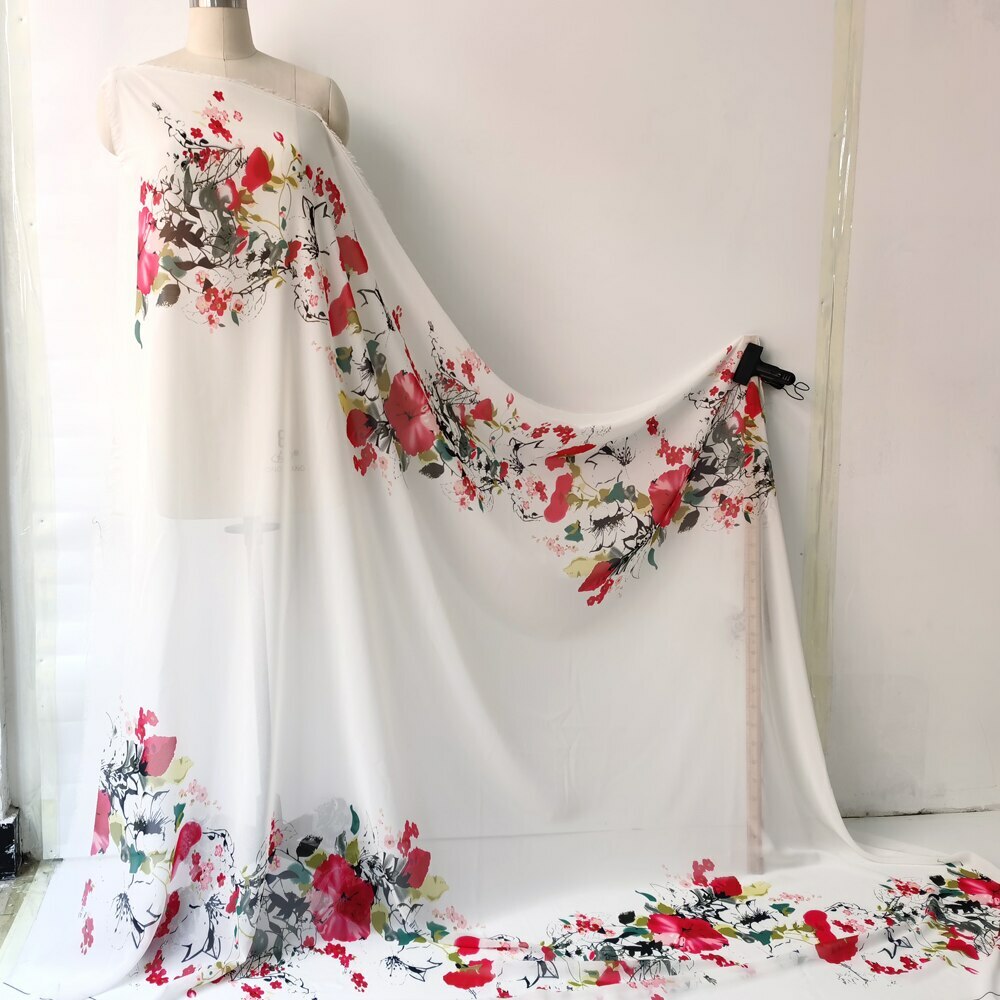 1 Yard Natural White Positional Flower Chiffon Fabric Wedding Dress Material