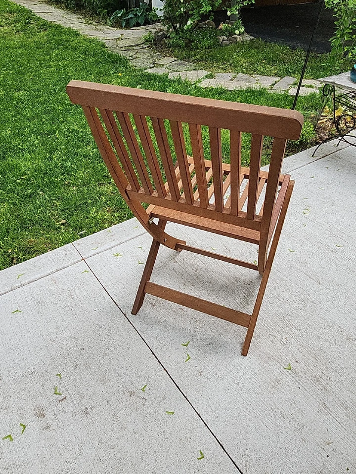 Cadeira dobrável de madeira de teca 34,5" ripas encosto sem braços pátio varanda ou interior #1 - Imagem 4 de 4