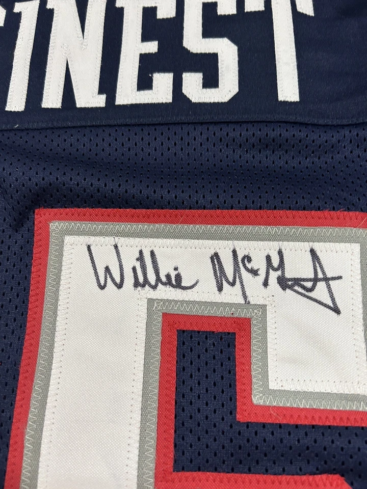 Jersey Willie McGinest Firmado New England Patriots Personalizado XL Azul BAS Holograma Foto 3 de 4