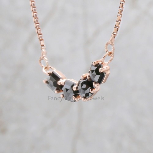 1.02 Ct Mix Shape Black Color Diamond Pendant 14K Rose Gold Engagement Pendant - Picture 5 of 9