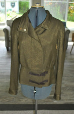Erin Snow Shimmer Gold Metallic Jacket W/suede Leather Trim, Sz S Euc