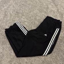 Vintage Y2K Adidas Track Pants Mens Large Black Three Stripe Mesh Lined Baggy