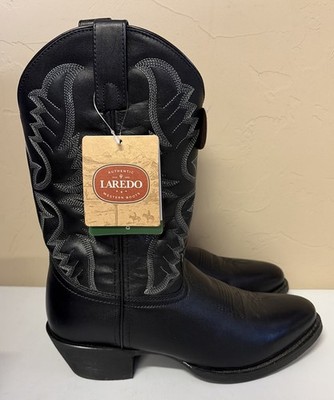 Laredo 68450 Black Leather Tumbled Round Toe Western Cowboy Boot Men Size 9.5 EW