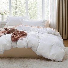 White Duvet Cover Queen Size 3 Pieces Prewashed Cotton-Like Extra Soft Bedding