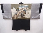 5920T04z620 Vintage Japanese Kimono Silk Men's HAORI Bridge Black