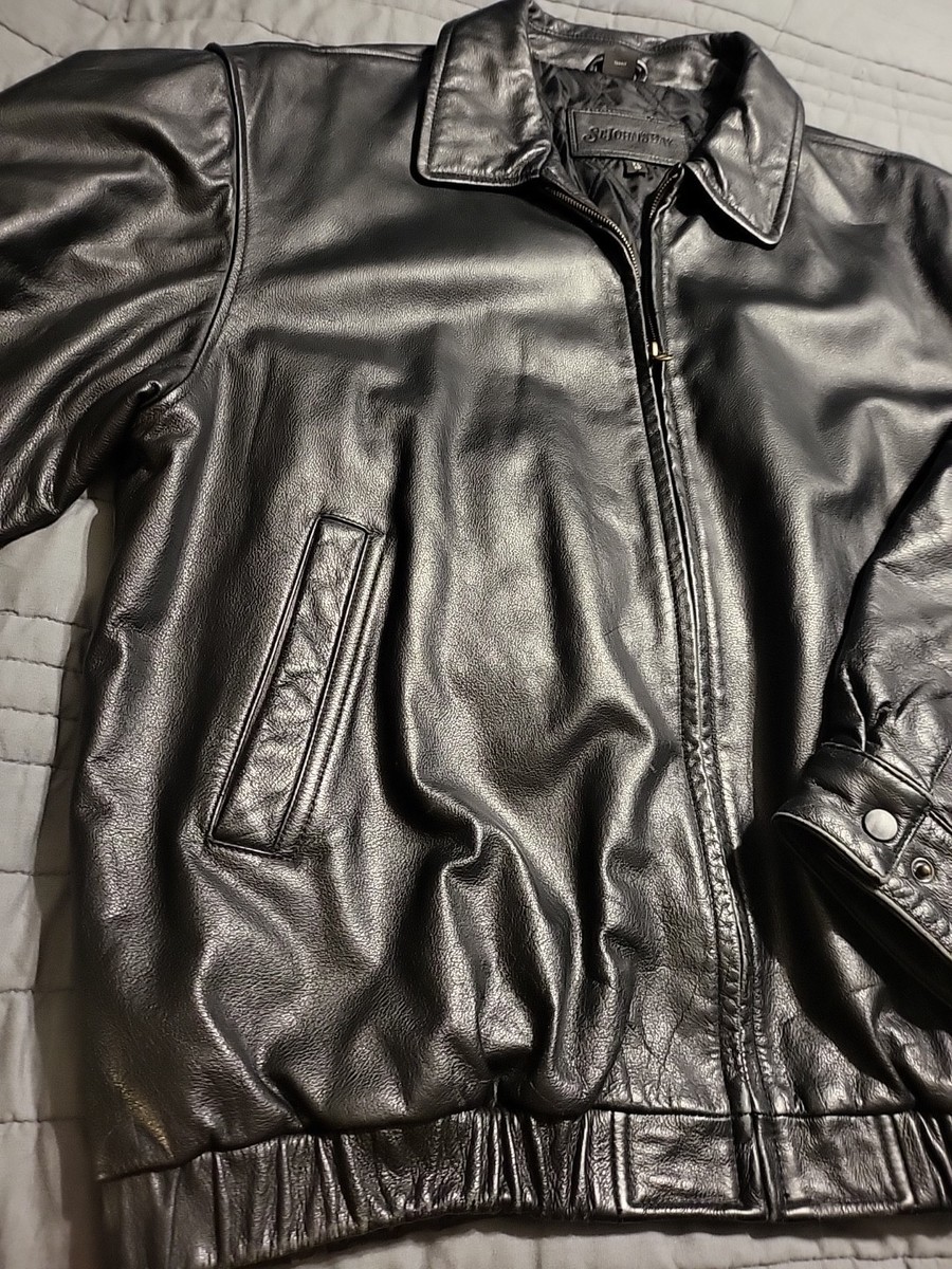 St Johns Bay Leather Jacket Mens XL Brown Quilted Lined Insulated