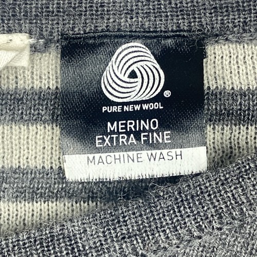 North South Women's Pure Merino Wool Grey White Stripes Soft Medium Long Sleeves - Picture 5 of 9