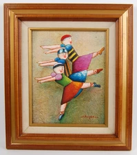 Vtg 80's Framed Joyce Roybal Abstract Modern Dancers Textured Oil Painting 8X10