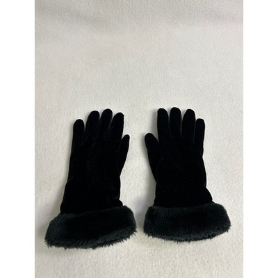 Old Money Classic Cejon Womens OS Black Velvet Faux Fur Thinsulate Winter Gloves