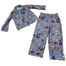 Kids 4T Nick Nora Sleepwear Pajama Set Blue Sock Monkey Polyester Flannel