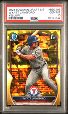 Wyatt Langford 1st Yellow Sapphire /75 PSA 10 2023 Bowman Draft Texas Rangers