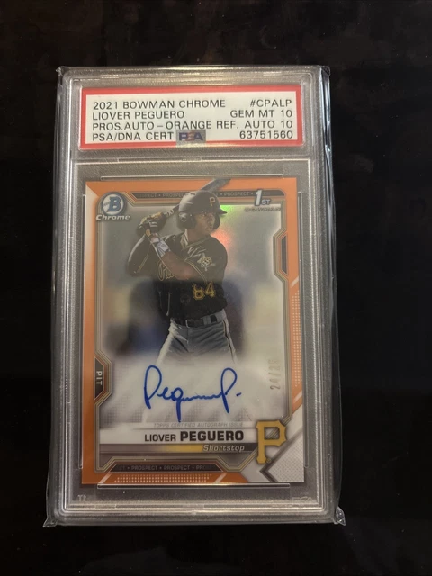 2021 ORANGE REFRACTOR Bowman Chrome Liover Peguero Prospect Auto # /25 PSA 10