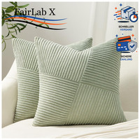 Kissenbezug 50X50 Kordsamt GrüN 2Er Set Streifen Muster Deko FüR Sofa Wohnzimmer